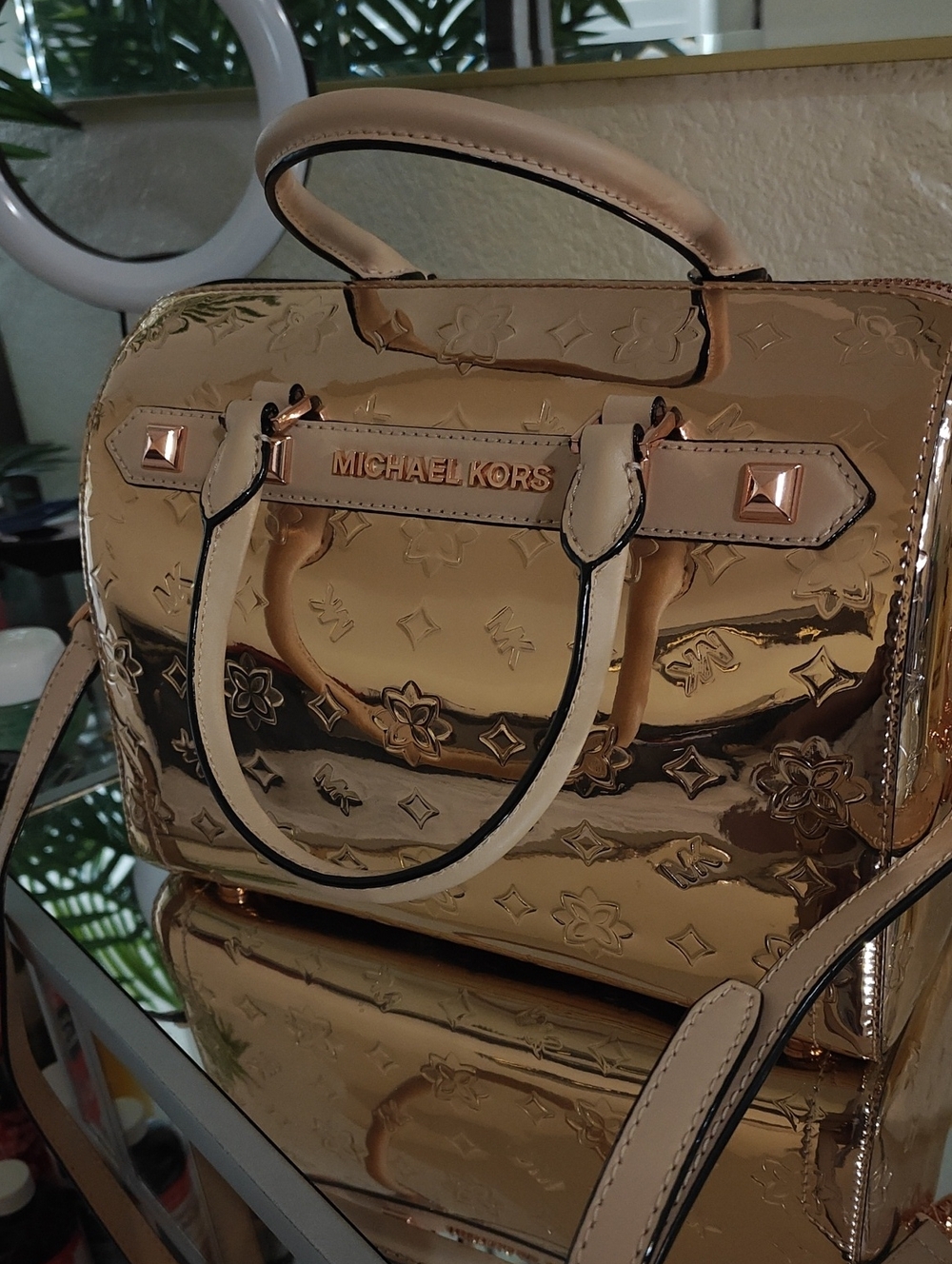 Michael Kors Rose Gold Patent Satchel